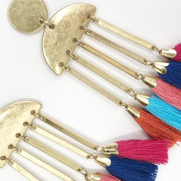 Geometric Distressed Metal Tassel Drop Earrings - Picture 3 of 7